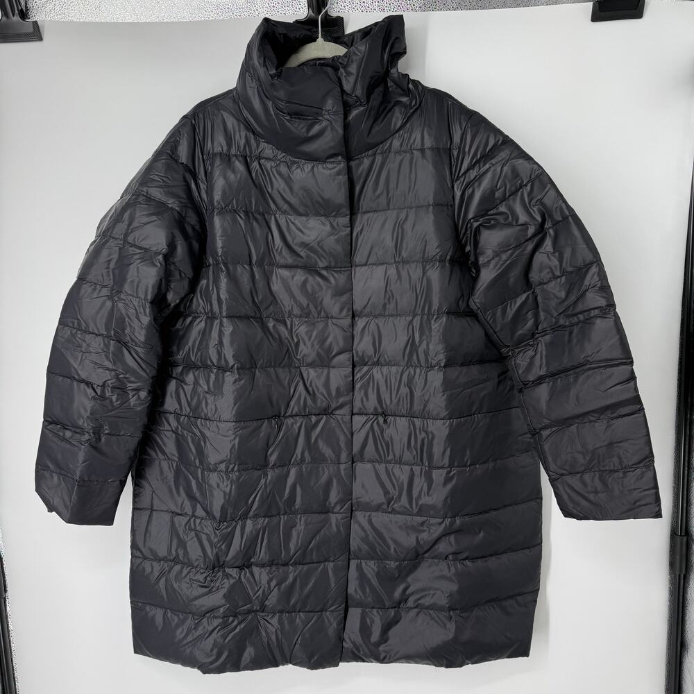 Eileen Fisher Standard Collar Cocoon Coat SZ 1X Black 80/20 Down Filled Minimal
